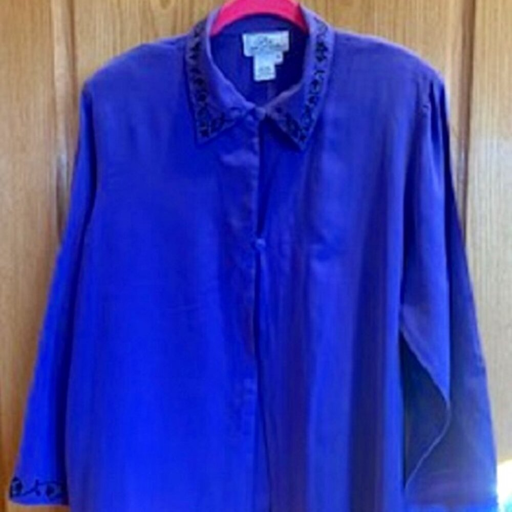 Silk Boutique 3-Piece Silk Suit Cardigan/Blouse/Skirt Set Purple Embroider 1X
